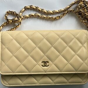 CHANEL Pastel Yellow Quilted Lambskin Crossbody Wallet on Chain “WOC” BRAND NEW